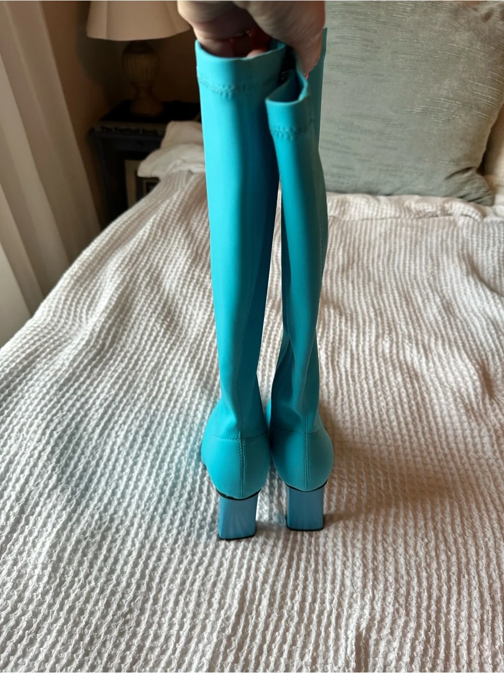 Azalea Wang Estate 75 Turquoise Knee High Boots Pointed Toe Sz 7.5 EU 38